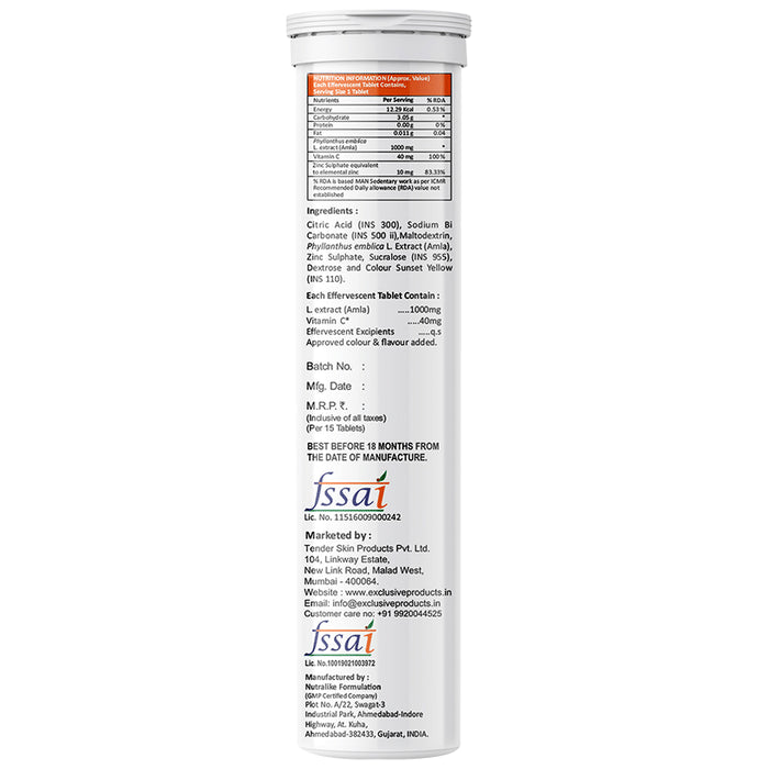 HealthyAF Vitamin-C 1000mg Effervescent Tablet (15 Each) Sugar Free Orange
