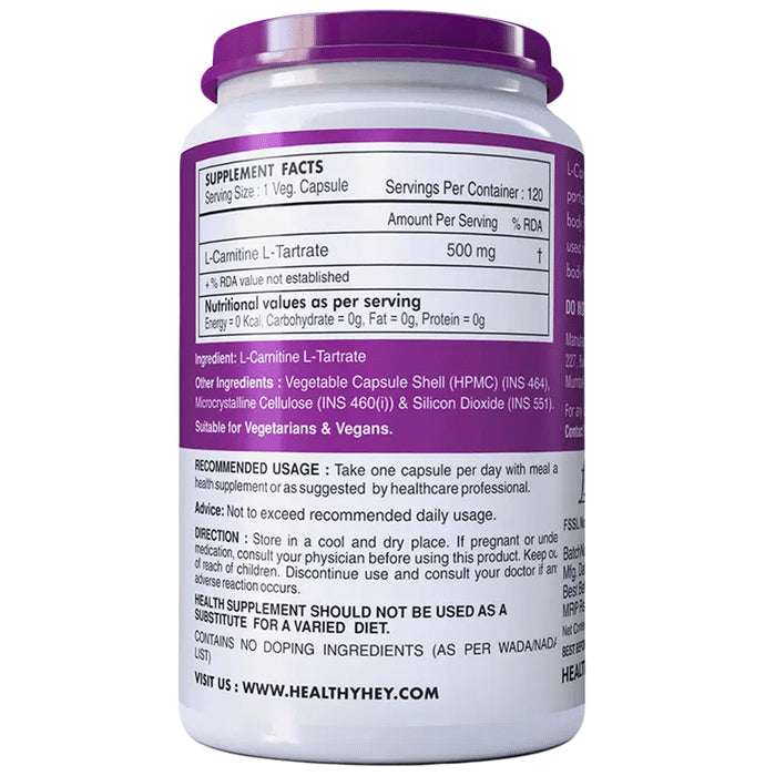 HealthyHey L-Carnitine & L-Tartrate Vegetable Capsule