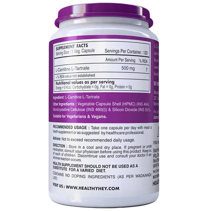 HealthyHey L-Carnitine & L-Tartrate Vegetable Capsule
