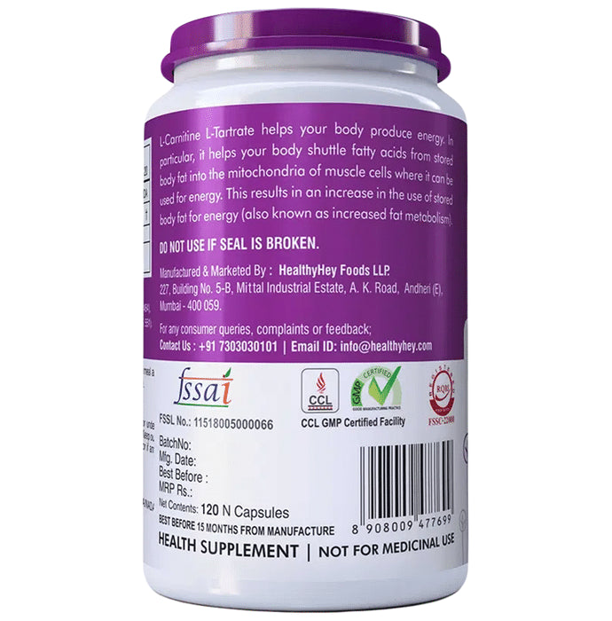 HealthyHey L-Carnitine & L-Tartrate Vegetable Capsule