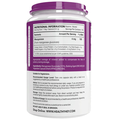 HealthyHey Nutrition Manganese Gluconate Vegetable Capsule