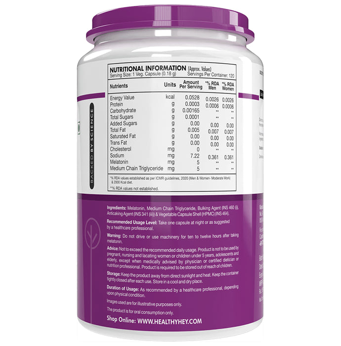 HealthyHey Nutrition Melatonin 5mg | Vegetable Capsule for Sleep Support
