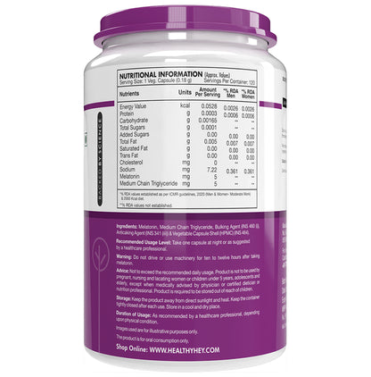 HealthyHey Nutrition Melatonin 5mg | Vegetable Capsule for Sleep Support
