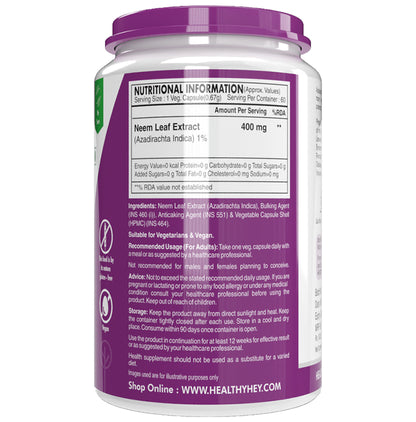 HealthyHey Nutrition Natural Neem Leaf Extract Vegetable Capsule