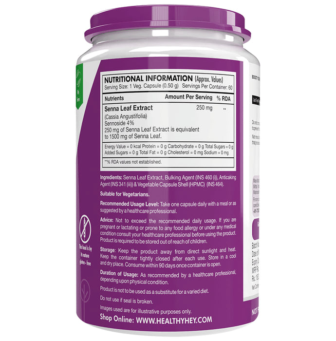 HealthyHey Senna Leaf Extract Ratio 6:1 250mg Vegetable Capsule