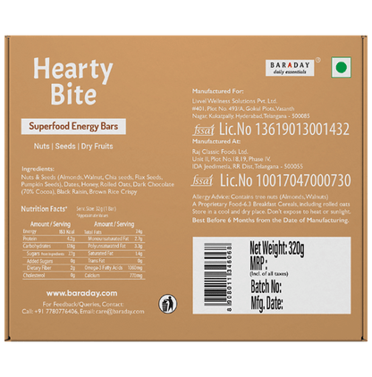 Hearty Bite Superfood Bar | No Added Sugar | Flavour Dark Chocolate