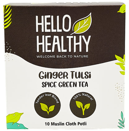Hello Healthy Ginger Tulsi Spice Green Tea Muslin Cloth Potli (2gm Each) - Classic Derma