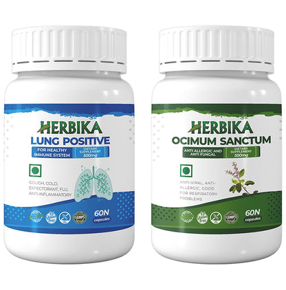 Herbika Combo Pack of Lung Positive & Ocimum Sanctum Capsule (60 Each) - Classic Derma