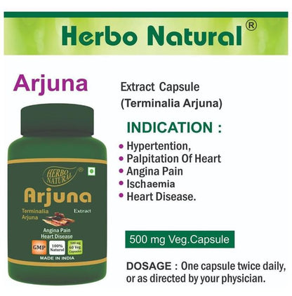 Herbo Natural Arjuna (Terminalia Arjuna) Extract 500mg Veg Capsule