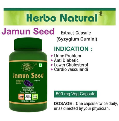 Herbo Natural Jamun Seed (Syzygiumcumini) Extract 500mg Veg Capsule