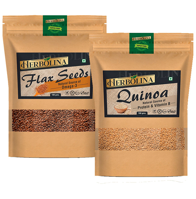 Herbolina Combo Pack of Flax Seeds & Quinoa (100gm Each) - Classic Derma