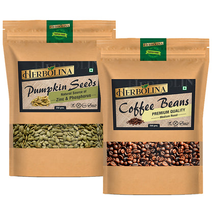 Herbolina Combo Pack of Pumpkin Seeds & Coffee Beans (250gm Each) - Classic Derma