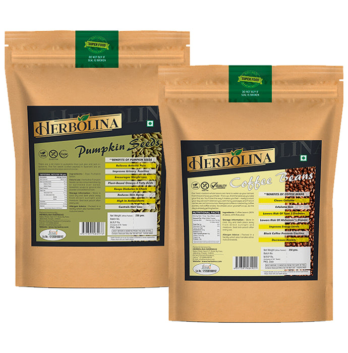 Herbolina Combo Pack of Pumpkin Seeds & Coffee Beans (250gm Each)
