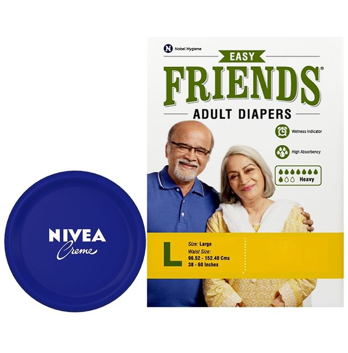 Combo Pack of Friends Easy 10 Adult Diaper, Large & Nivea Creme 200ml - Classic Derma