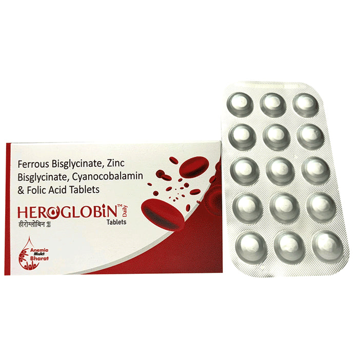 Heroglobin Daily Ferrous Bisglycinate Zinc Bisglycinate Cyanocobalamin Folic Acid Supplement Tablets (60 Each)