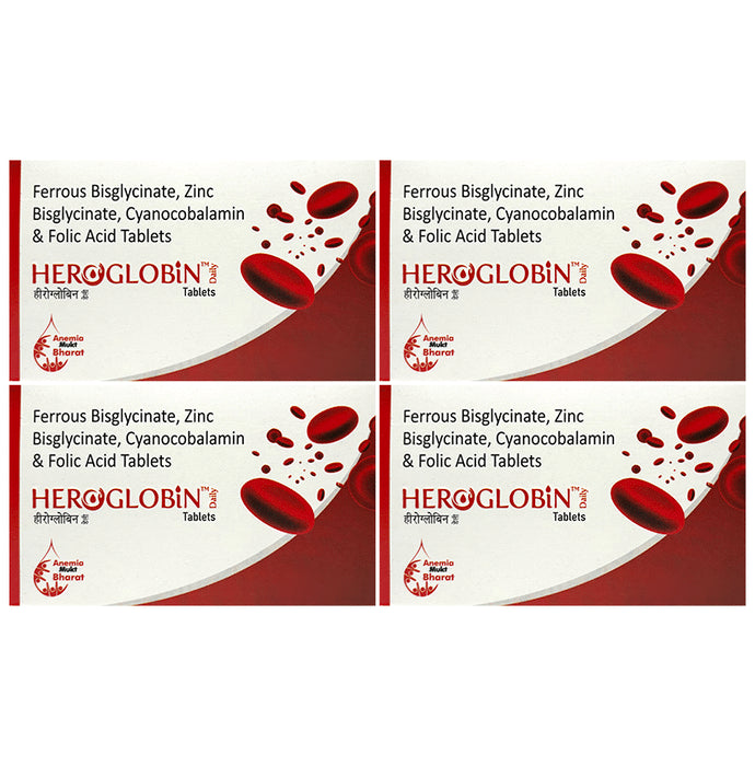 Heroglobin Daily Ferrous Bisglycinate Zinc Bisglycinate Cyanocobalamin Folic Acid Supplement Tablets (60 Each) - Classic Derma