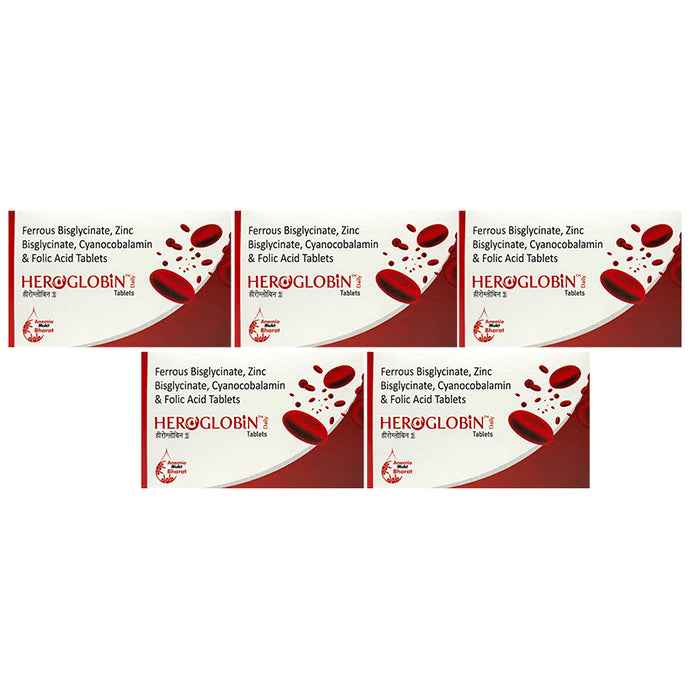 Heroglobin Daily Ferrous Bisglycinate Zinc Bisglycinate Cyanocobalamin Folic Acid Supplement Tablets (60 Each) - Classic Derma