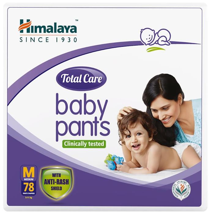 Himalaya Total Care Baby Pants | With Anti-Rash Shield & Wetness Indicator | Size Medium - Classic Derma