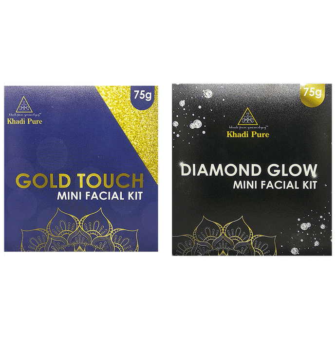 Khadi Pure Combo Pack of Gold Touch Mini Facial Kit & Diamond Glow Mini Facial Kit (75gm Each) - Classic Derma