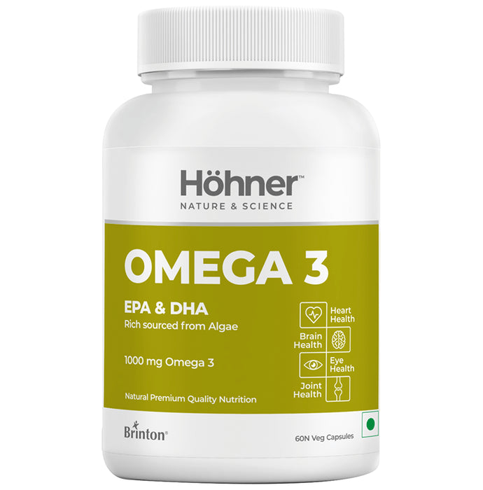 Hohner Omega 3 with EPA & DHA from Algae 1000 mg | Veg Capsule for Brain, Heart, Eye & Joint Health