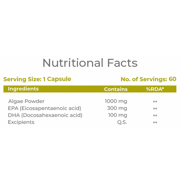 Hohner Omega 3 with EPA & DHA from Algae 1000 mg | Veg Capsule for Brain, Heart, Eye & Joint Health
