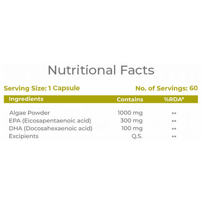 Hohner Omega 3 with EPA & DHA from Algae 1000 mg | Veg Capsule for Brain, Heart, Eye & Joint Health