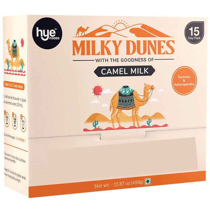 Hye Foods Milky Dunes Camel Milk Powder Sachet (30gm Each) Turmeric & Ashwagandha - Classic Derma