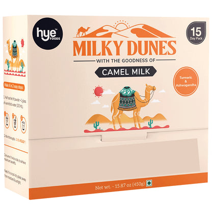 Hye Foods Milky Dunes Camel Milk Powder Sachet (30gm Each) Turmeric & Ashwagandha - Classic Derma
