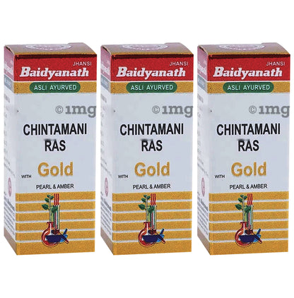 Baidyanath (Jhansi) Chintamani Ras with Gold Pearl & Amber (10 Each) - Classic Derma