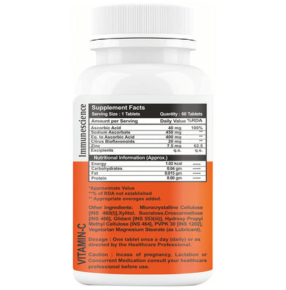 Immunescience Vitamin C for Immunity Chewable Tablet Citrus Orange