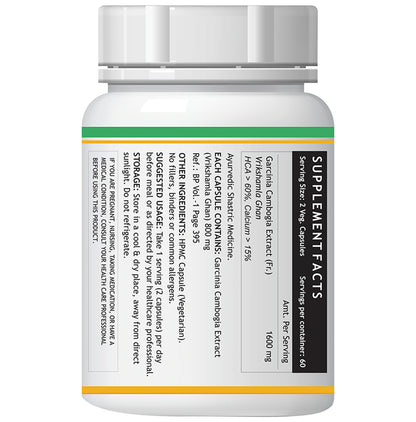 Inlife Garcinia Cambogia (60% HCA) 1600mg per serving Vegetarian Capsules