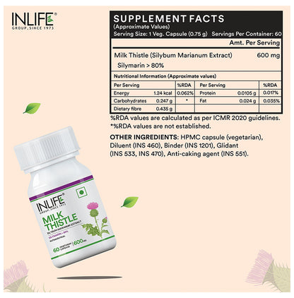 Inlife Milk Thistle 600mg Vegetarian Capsule