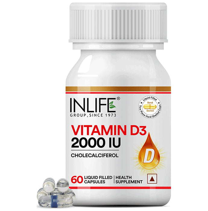 Inlife Vitamin D3 (Cholecalciferol) 2000IU | Liquid Filled Capsule