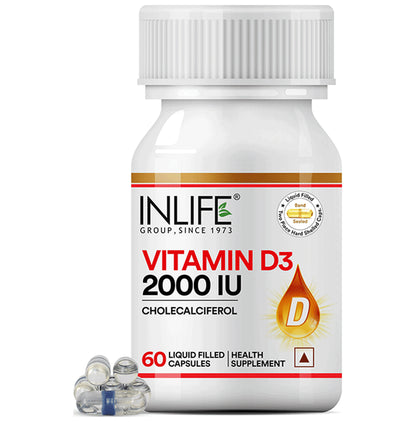 Inlife Vitamin D3 (Cholecalciferol) 2000IU | Liquid Filled Capsule
