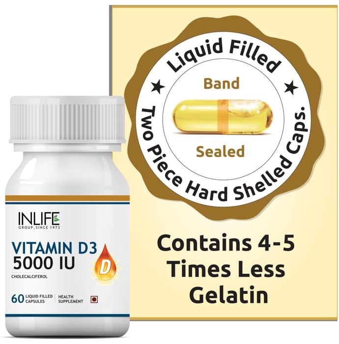 Inlife Vitamin D3 (Cholecalciferol) 5000IU | Liquid Filled Capsule