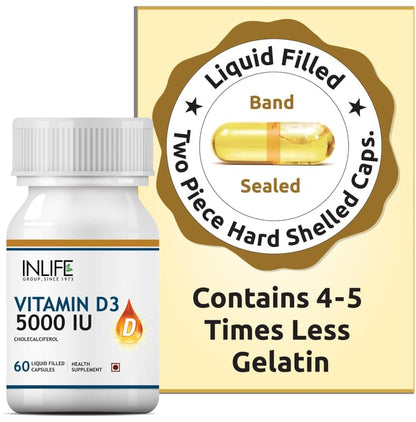 Inlife Vitamin D3 (Cholecalciferol) 5000IU | Liquid Filled Capsule
