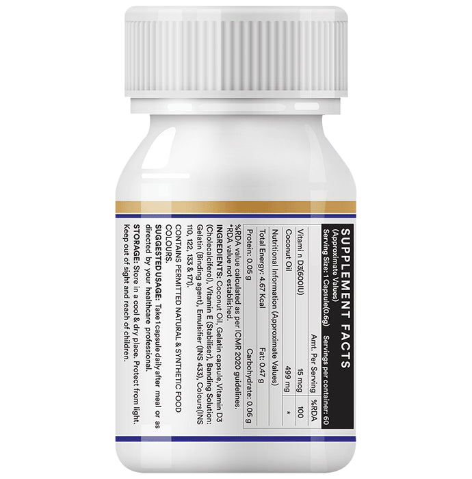 Inlife Vitamin D3 600I.U. Liquid Filled Capsule