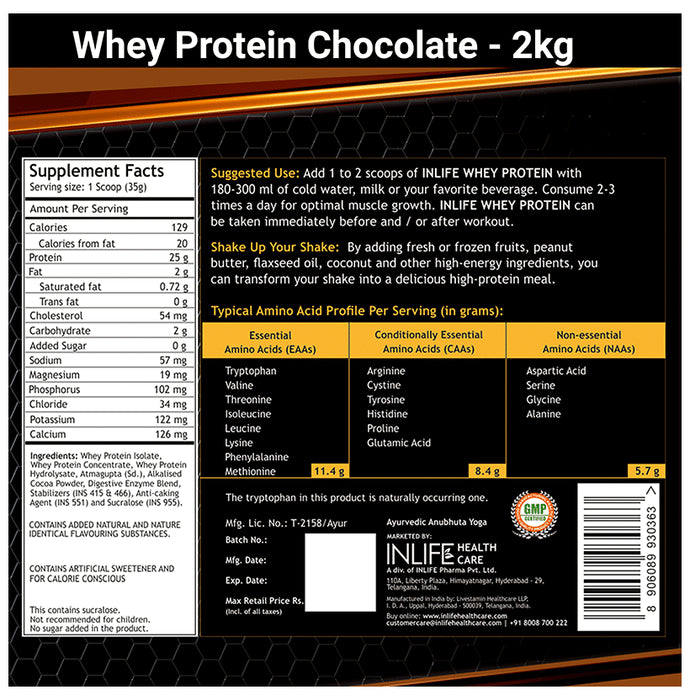 Inlife Whey Protein Powder | With Digestive Enzymes for Muscle Growth | Flavour Chocolate