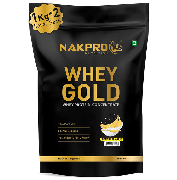 Nakpro Nutrition Whey Gold Whey Active Concentrate Powder (1kg Each) Banana - Classic Derma