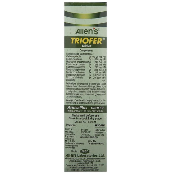 Allen Laboratories Arnica Plus (Hair Vitalizer 100 Ml+ Triofer 50 Tablets) Kit