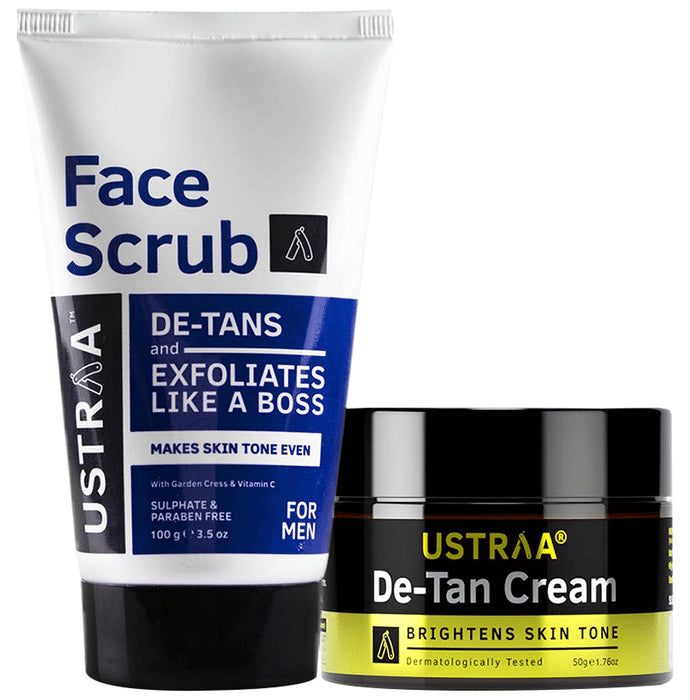 Ustraa Total De-Tan Kit (De Tan Face Scrub 100g & Face Cream 50g) - Classic Derma
