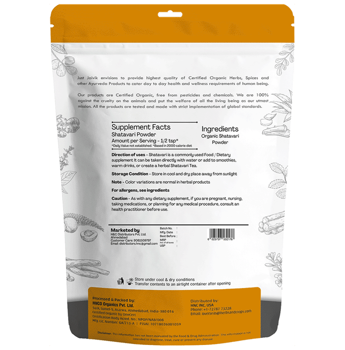 Just Jaivik Organic Shatavari Powder
