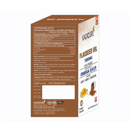 Kadcure Flaxseed Oil 1000mg Cold Pressed Soft Gel Capsule