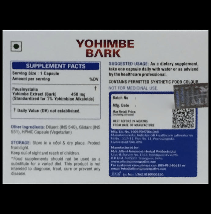 Allen Nutraceutical Yohimbe Bark Vegetarian Capsule