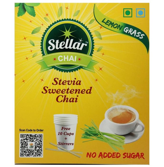 Steller Stevia Sweetened Chai with 10 Cups + Stirrers Free Lemon Grass - Classic Derma