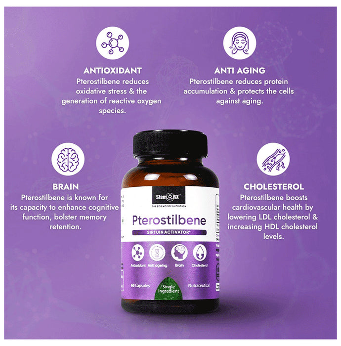 StemRx Pterostilbene Capsule for Anti Aging, Brain & Cholesterol