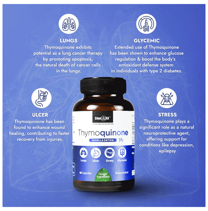 StemRx Thymoquinone Supplements for Lungs, Ulcer, Stress Relief & Glycemic | Capsule