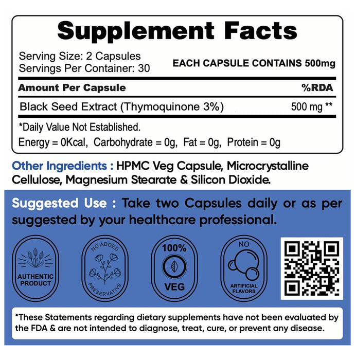 StemRx Thymoquinone Supplements for Lungs, Ulcer, Stress Relief & Glycemic | Capsule