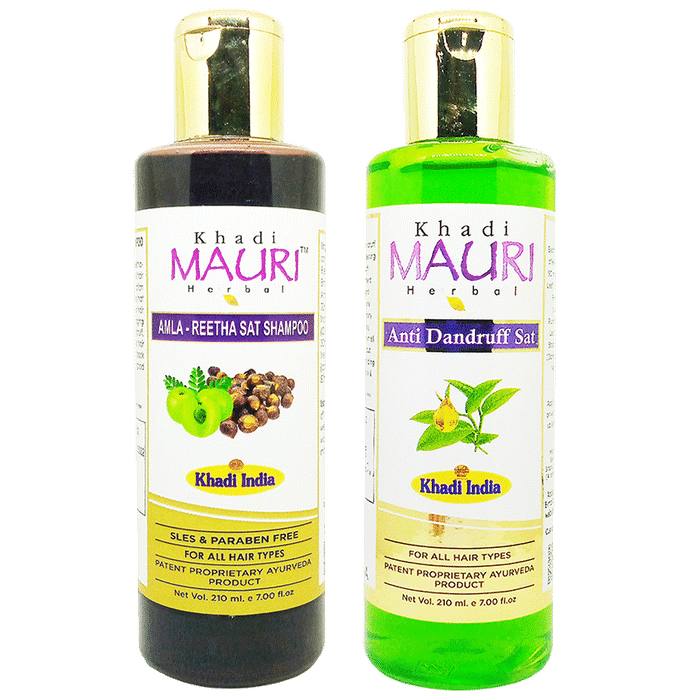 Khadi Mauri Herbal Combo Pack of Amla Reetha Sat & Anti Dandruff Sat Shampoo (210ml Each) - Classic Derma