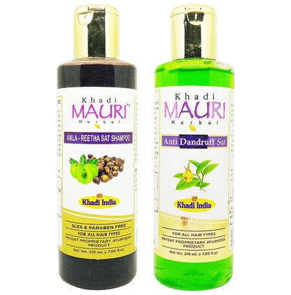 Khadi Mauri Herbal Combo Pack of Amla Reetha Sat & Anti Dandruff Sat Shampoo (210ml Each) - Classic Derma